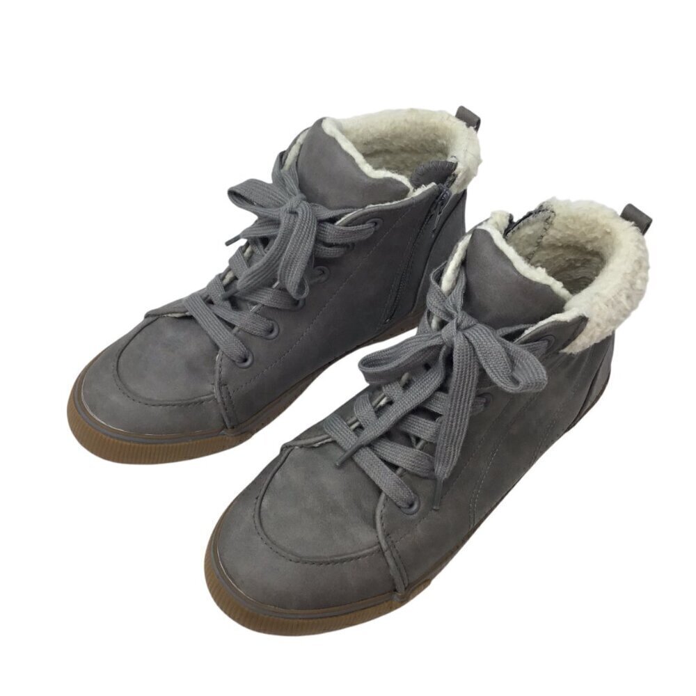 Cat & Jack Barnett Sherpa Lined Boy's Boots Sneakers Gray Sz 5 Side Zip High Top